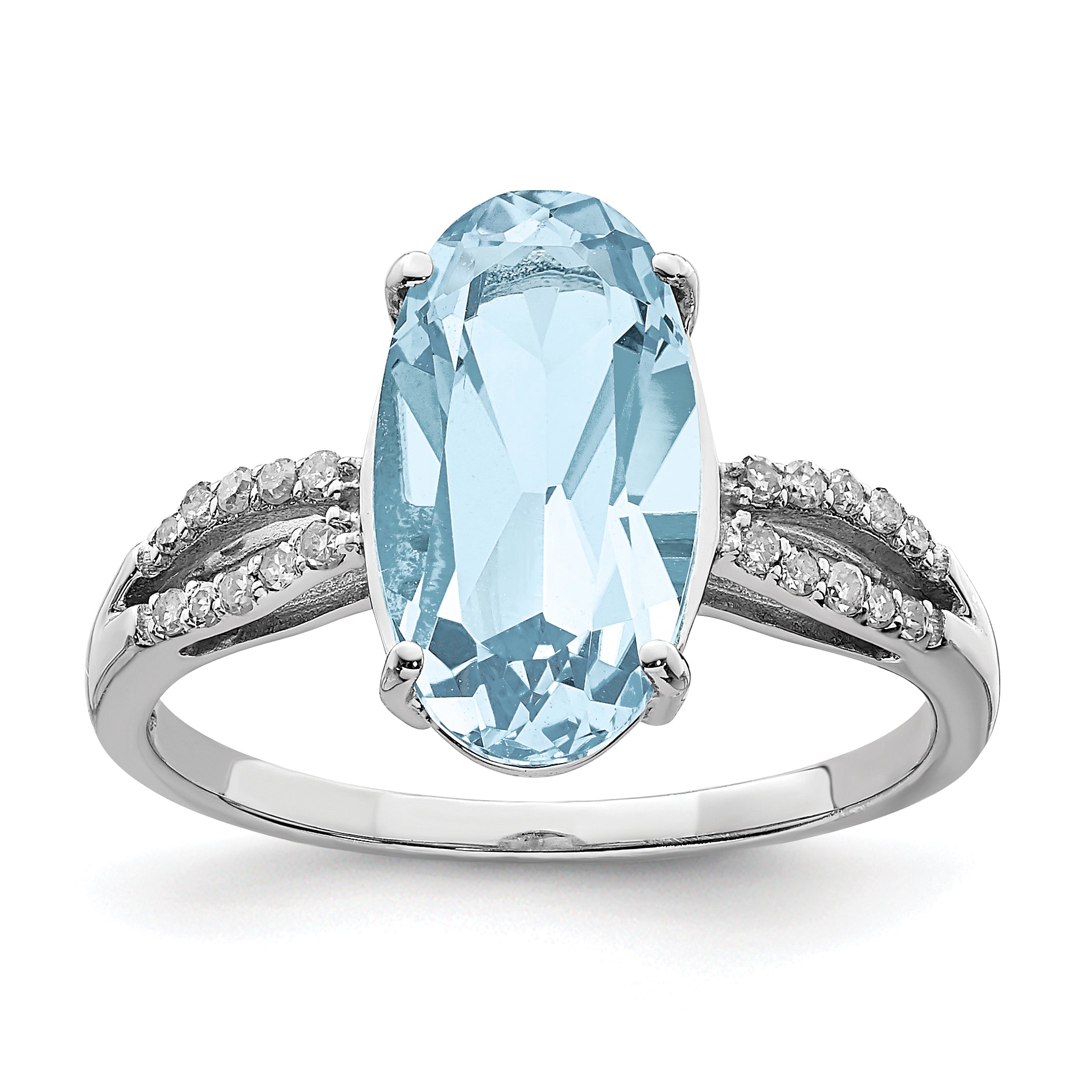 Sterling Silver Rhodium Sky Blue Topaz & Diamond Ring (Size 7 Only)