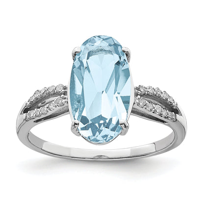 Sterling Silver Rhodium Sky Blue Topaz & Diamond Ring (Size 7 Only)