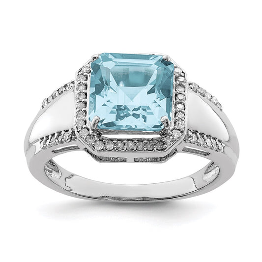 Sterling Silver Rhodium Diamond & Sky Blue Topaz Ring (Size 7 Only)
