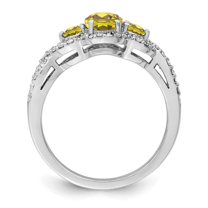 Sterling Silver Rhodium Oval Diamond & Lemon Quartz Ring (Size 7 Only)