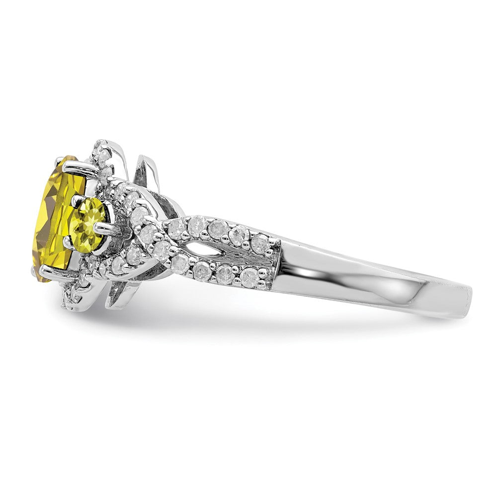 Sterling Silver Rhodium Oval Diamond & Lemon Quartz Ring (Size 7 Only)