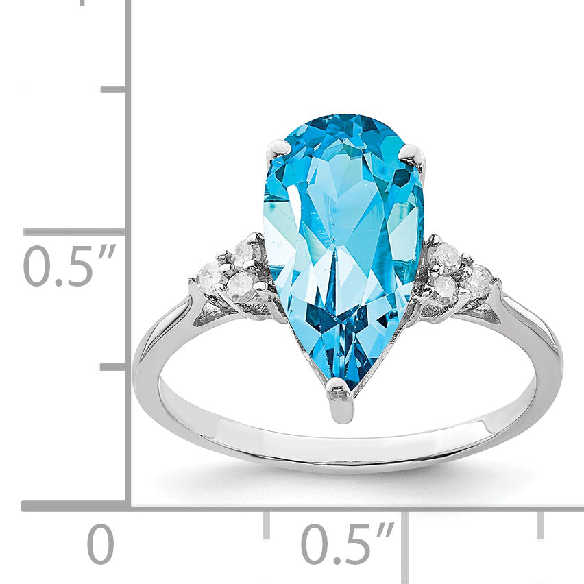Sterling Silver Rhodium Blue Topaz & Diamond Ring (Size 7 Only)