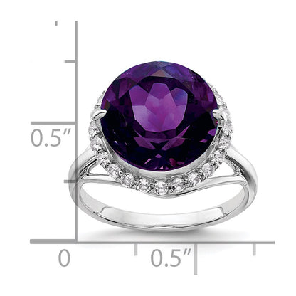 Sterling Silver Rhodium Plated White Topaz & Amethyst Ring (Size 7 Only)