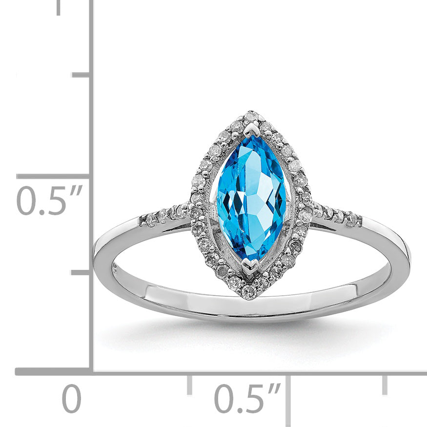 Sterling Silver Rhodium Blue Topaz & Diamond Ring (Size 6 Only)