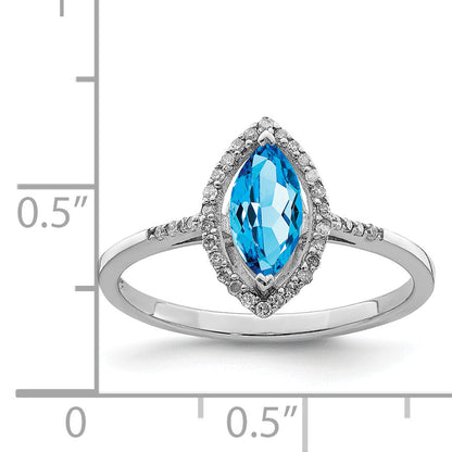Sterling Silver Rhodium Blue Topaz & Diamond Ring (Size 6 Only)
