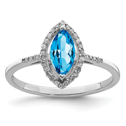 Sterling Silver Rhodium Blue Topaz & Diamond Ring (Size 6 Only)