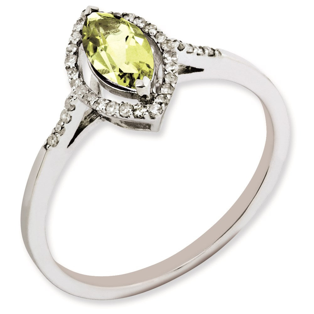 Sterling Silver Rhodium Plated Lemon Quartz & Diamond Ring