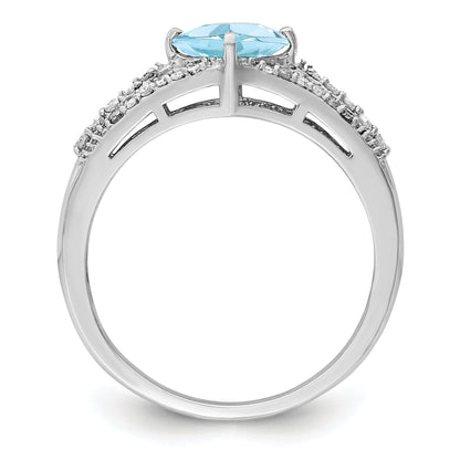 Sterling Silver Rhodium Diamond & Sky Blue Topaz Ring (Size 6 Only)