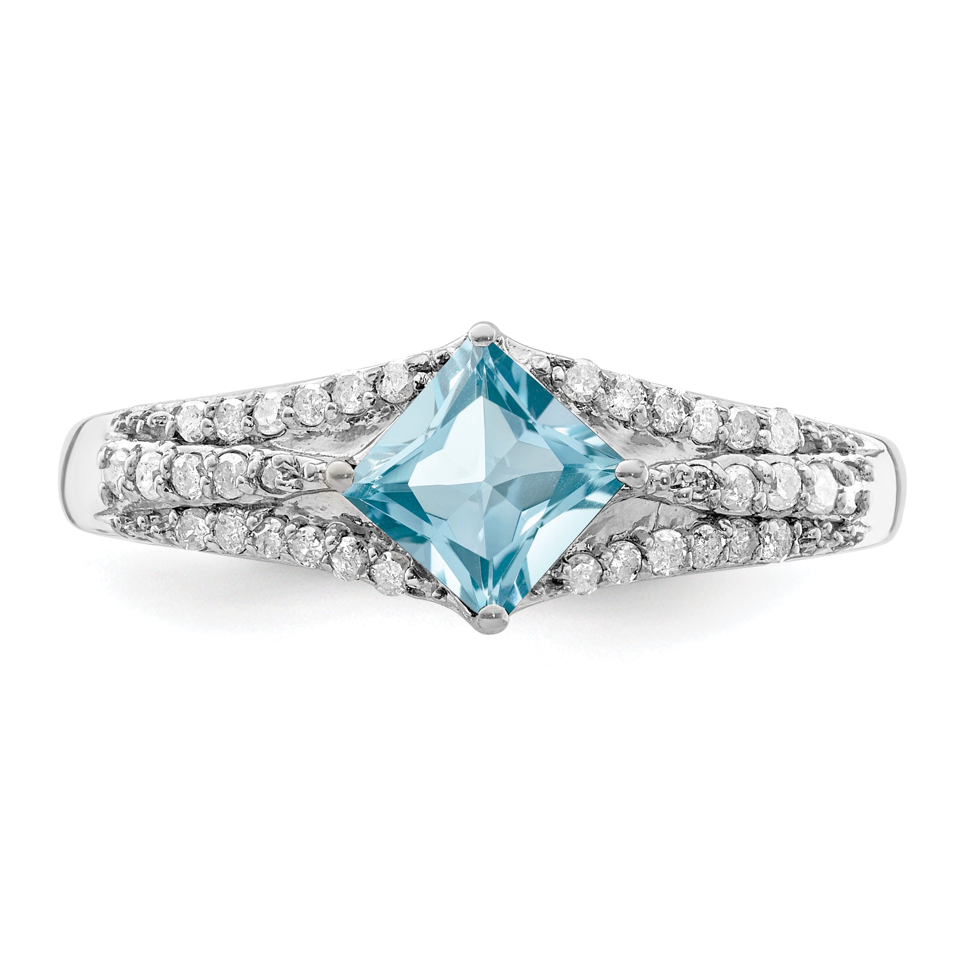Sterling Silver Rhodium Diamond & Sky Blue Topaz Ring (Size 6 Only)