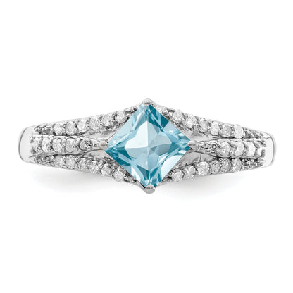 Sterling Silver Rhodium Diamond & Sky Blue Topaz Ring (Size 6 Only)