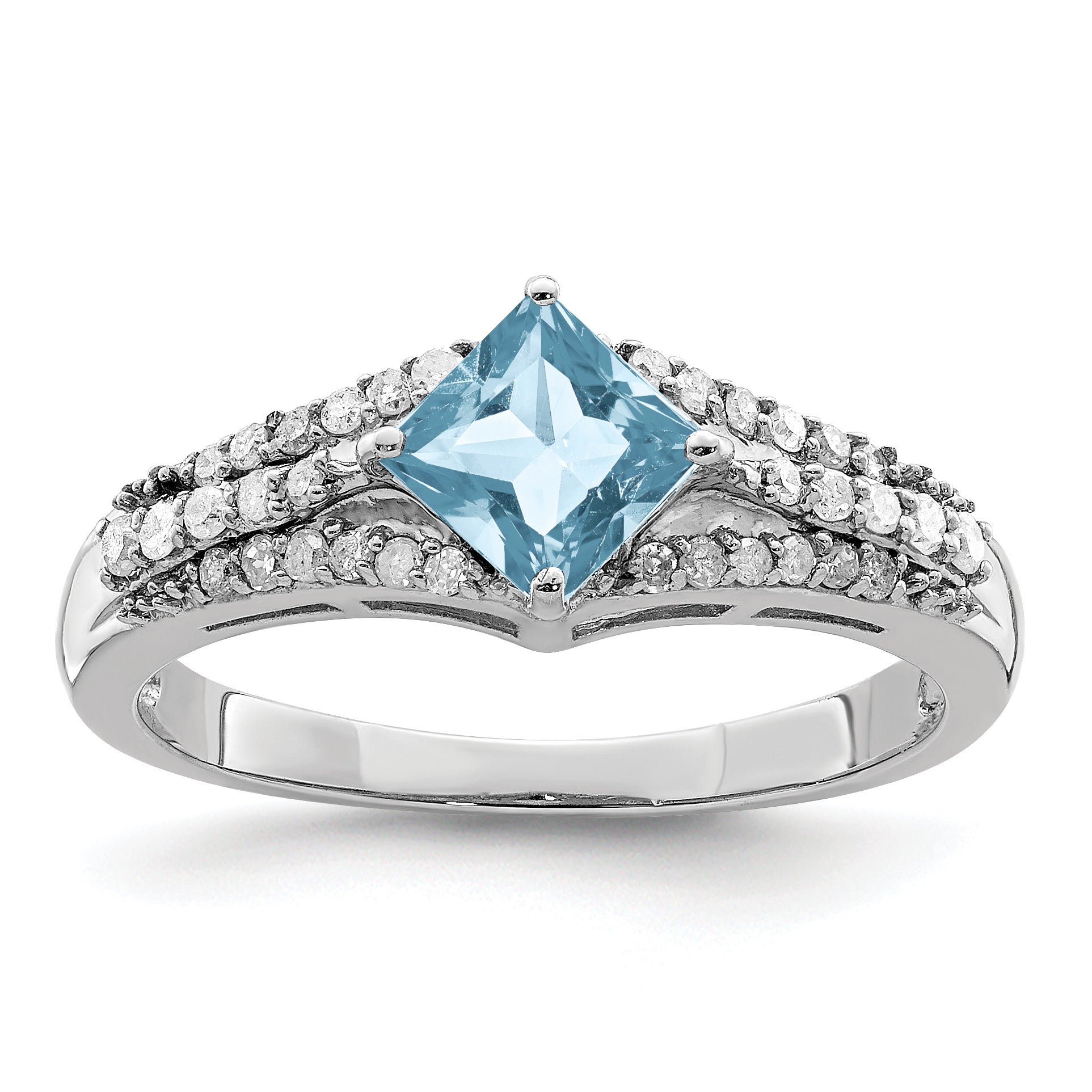 Sterling Silver Rhodium Diamond & Sky Blue Topaz Ring (Size 6 Only)