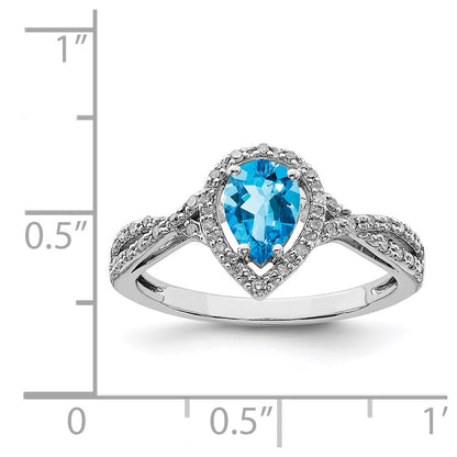 Sterling Silver Rhodium Blue Topaz & Diamond Ring
