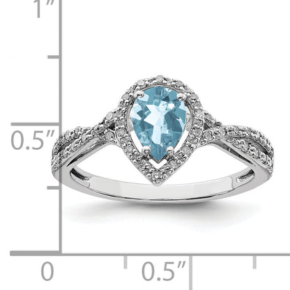 Sterling Silver Rhodium Diamond & Sky Blue Topaz Ring (Size 6 Only)