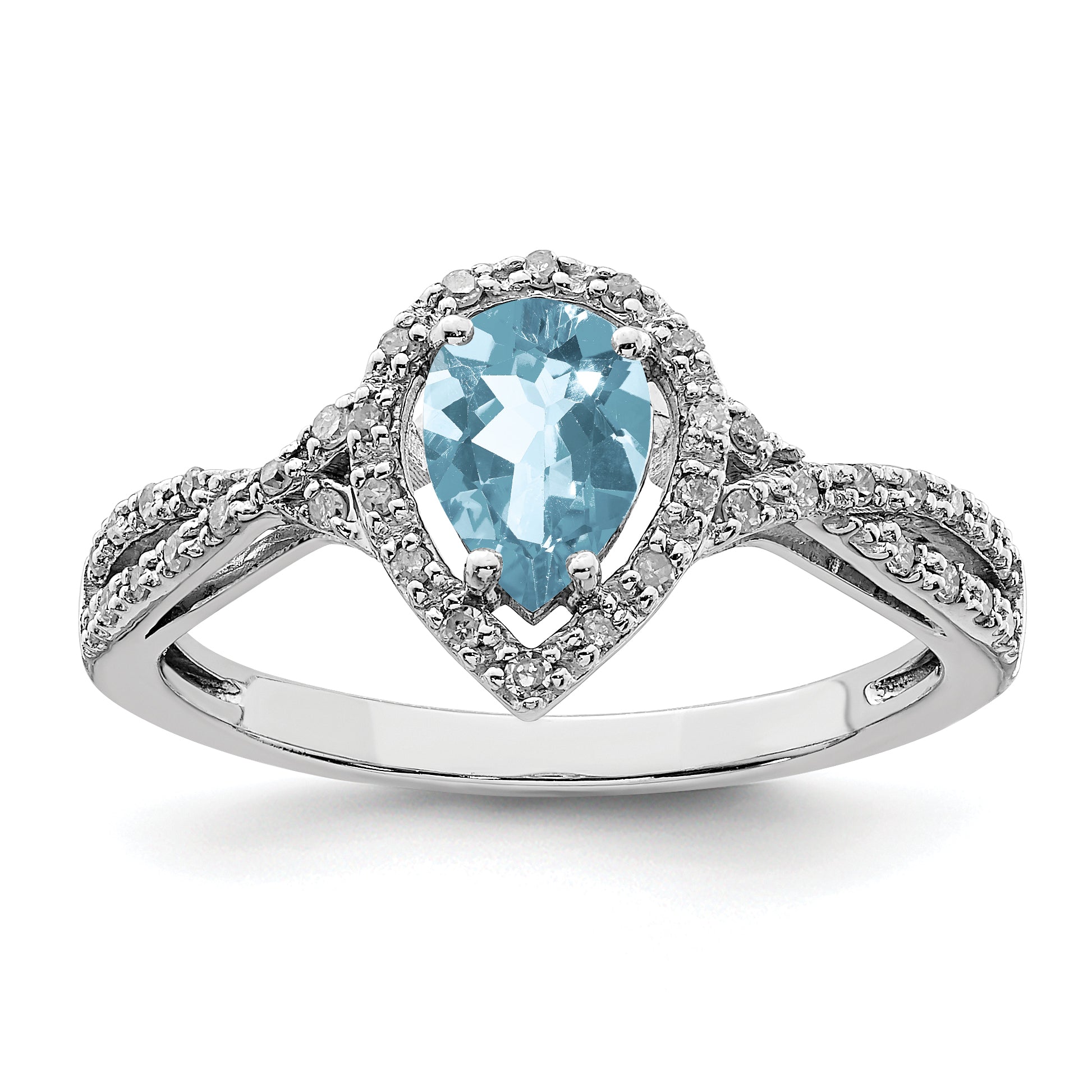Sterling Silver Rhodium Diamond & Sky Blue Topaz Ring (Size 6 Only)