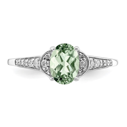 Sterling Silver Rhodium Green Quartz & Diamond Ring