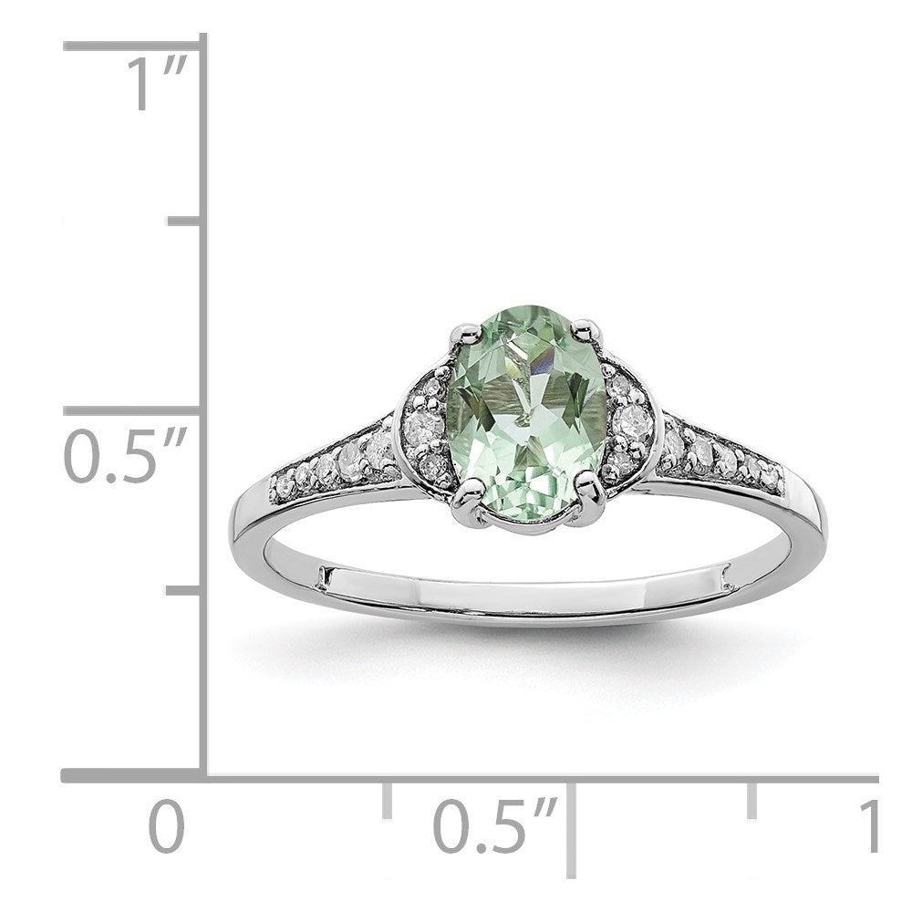 Sterling Silver Rhodium Green Quartz & Diamond Ring