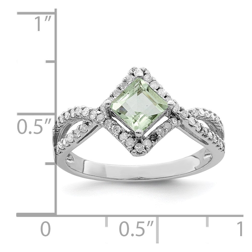 Sterling Silver Rhodium Green Quartz & Diamond Ring