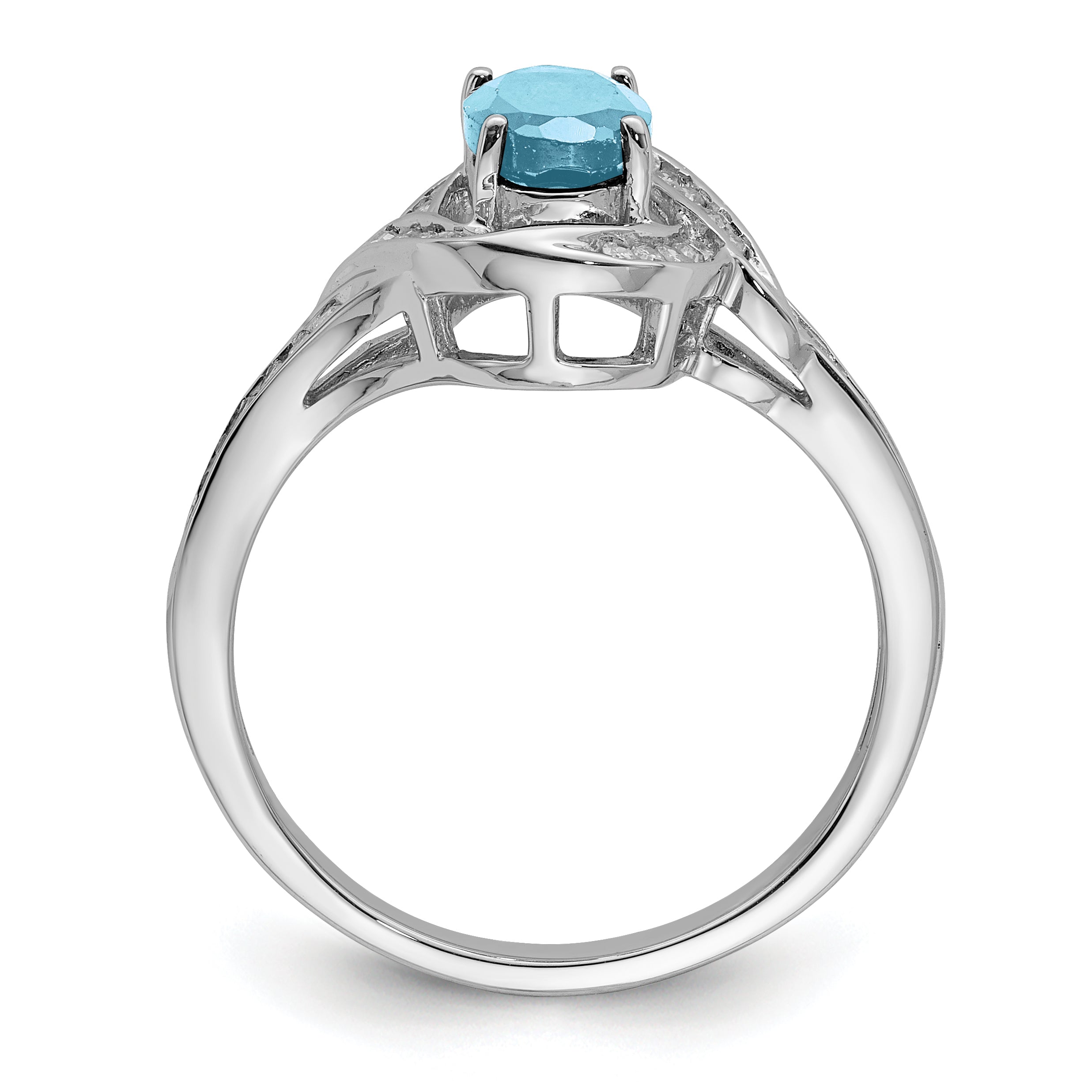 Sterling Silver Rhodium Diamond & Sky Blue Topaz Ring (Size 7 Only)