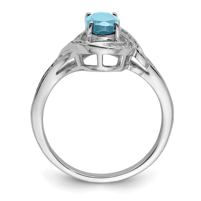 Sterling Silver Rhodium Diamond & Sky Blue Topaz Ring (Size 7 Only)