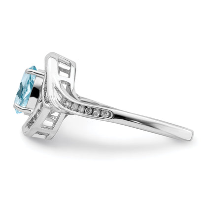 Sterling Silver Rhodium Diamond & Sky Blue Topaz Ring (Size 7 Only)