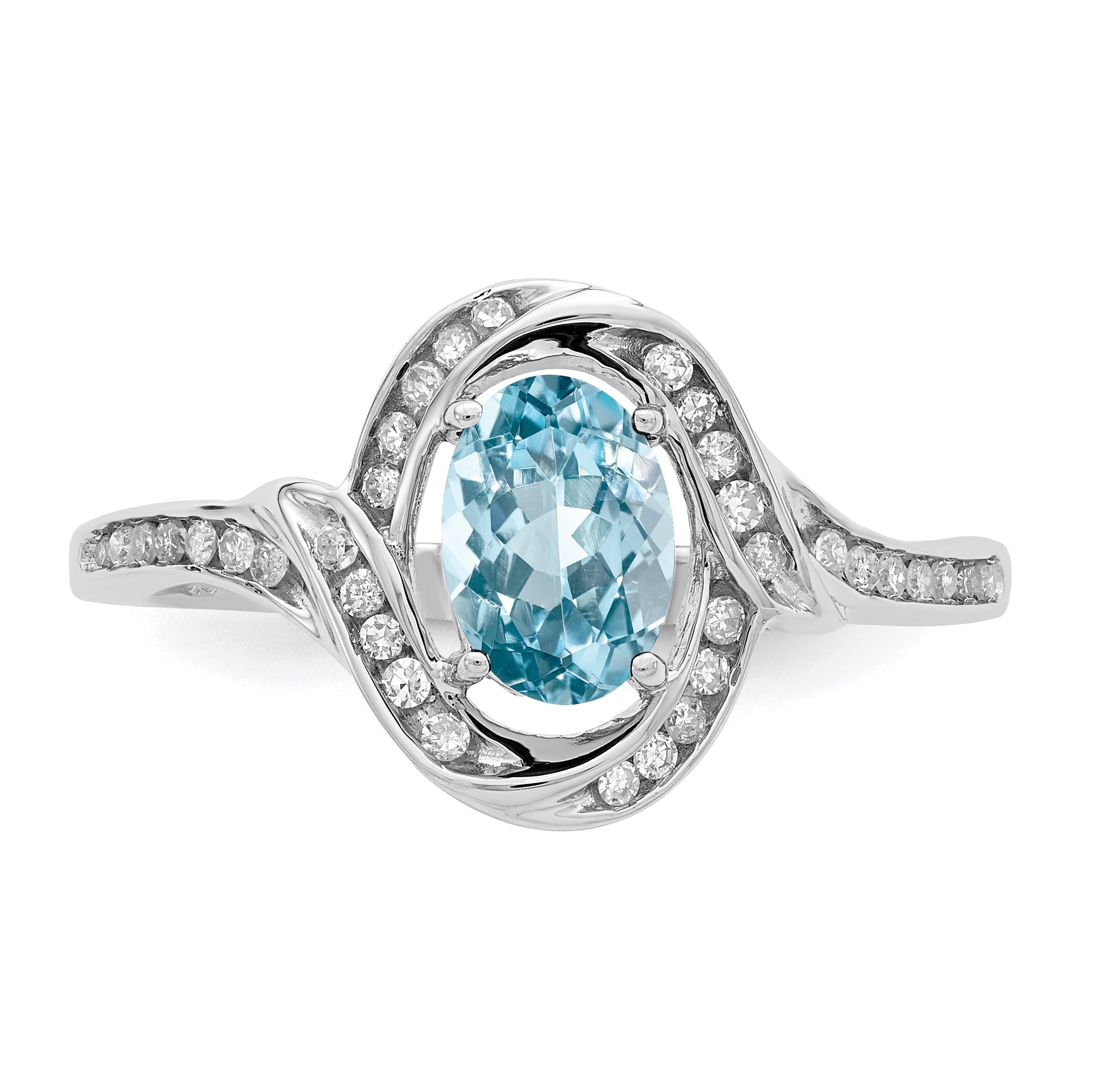 Sterling Silver Rhodium Diamond & Sky Blue Topaz Ring (Size 7 Only)