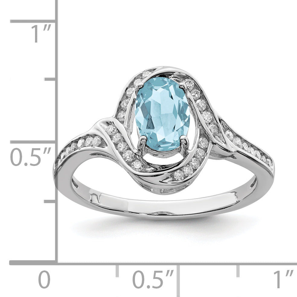 Sterling Silver Rhodium Diamond & Sky Blue Topaz Ring (Size 7 Only)