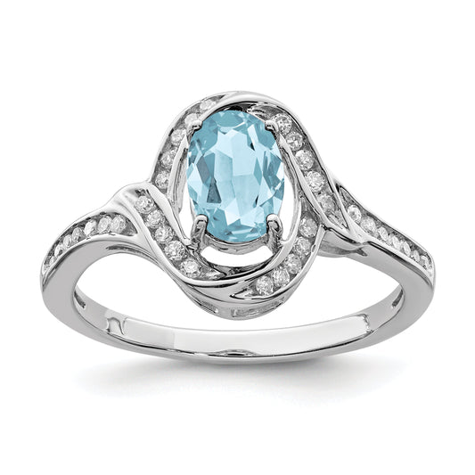 Sterling Silver Rhodium Diamond & Sky Blue Topaz Ring (Size 7 Only)