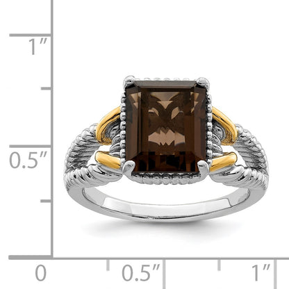 Sterling Silver Rhodium W/ Flash Gold Plate Smoky Quartz Octagonal Ring