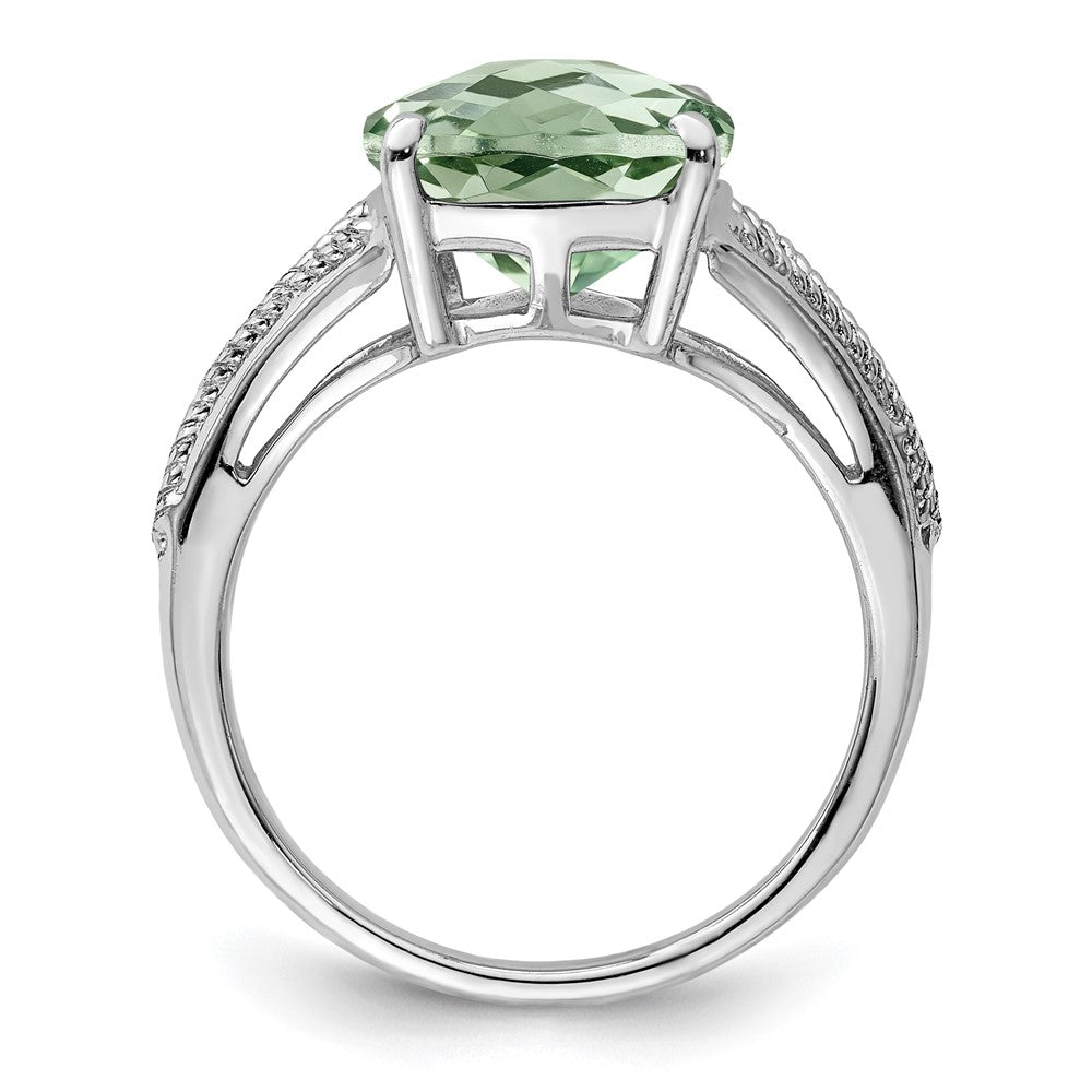 Sterling Silver Rhodium Checker Cut Green Quartz Ring