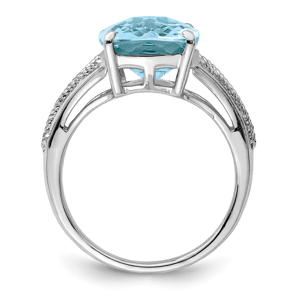 Sterling Silver Rhodium Checker Cut Sky Blue Topaz Ring