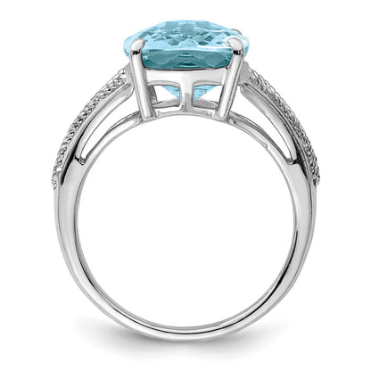 Sterling Silver Rhodium Checker Cut Sky Blue Topaz Ring