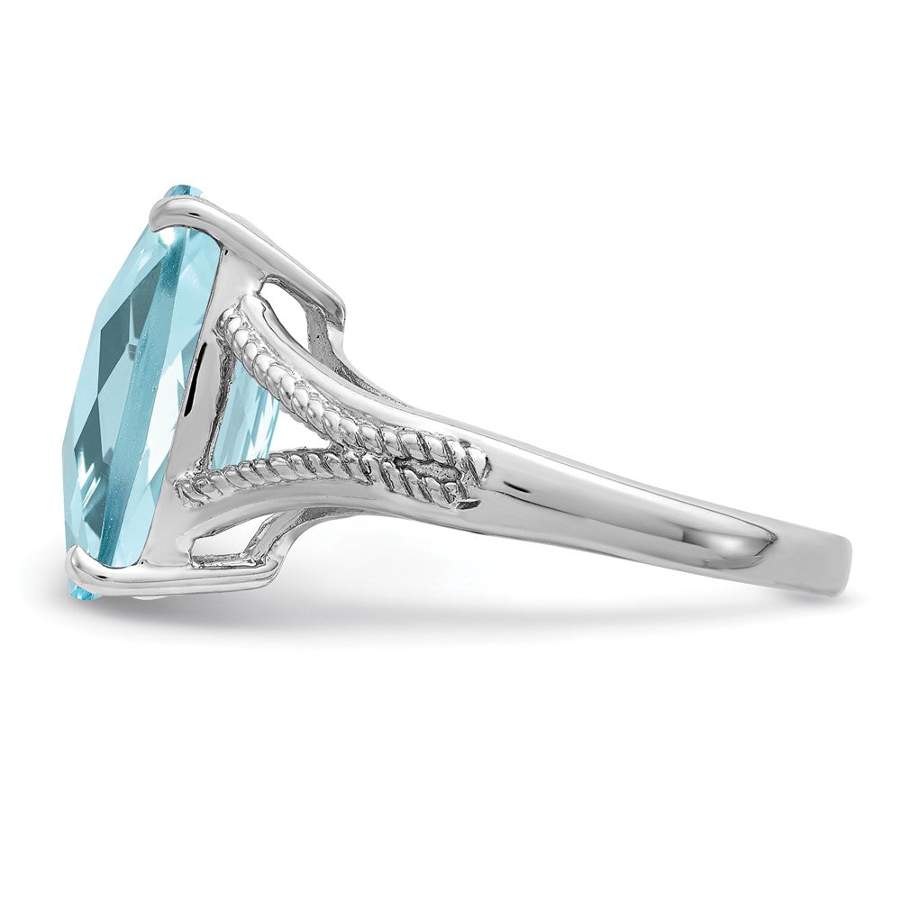 Sterling Silver Rhodium Checker Cut Sky Blue Topaz Ring