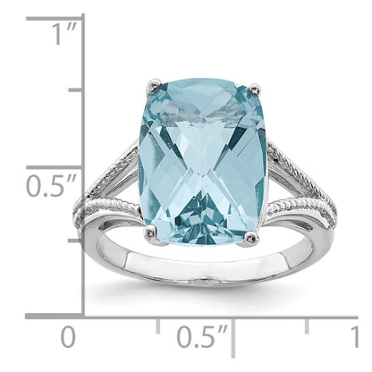 Sterling Silver Rhodium Checker Cut Sky Blue Topaz Ring