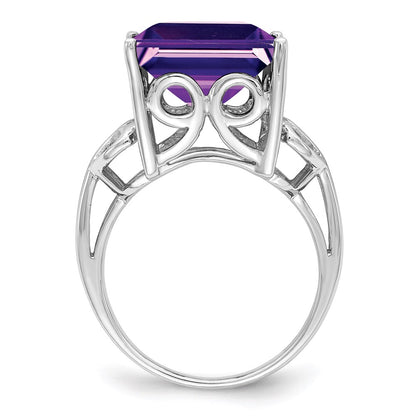 Sterling Silver Rhodium Plated Amethyst Ring