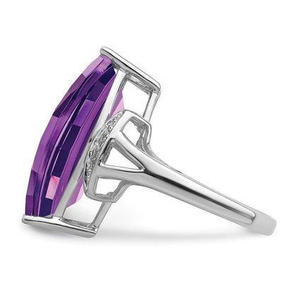 Sterling Silver Rhodium Plated Amethyst & Diamond Ring