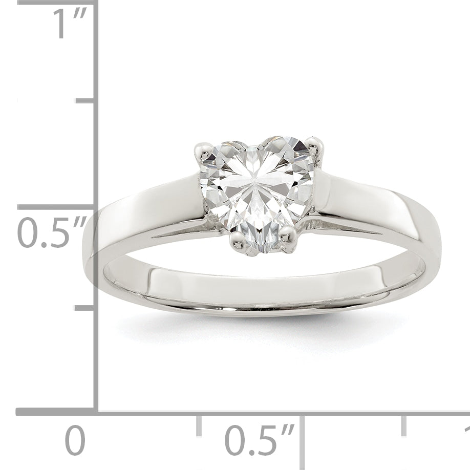 Sterling Silver Solitaire Heart Cz Ring