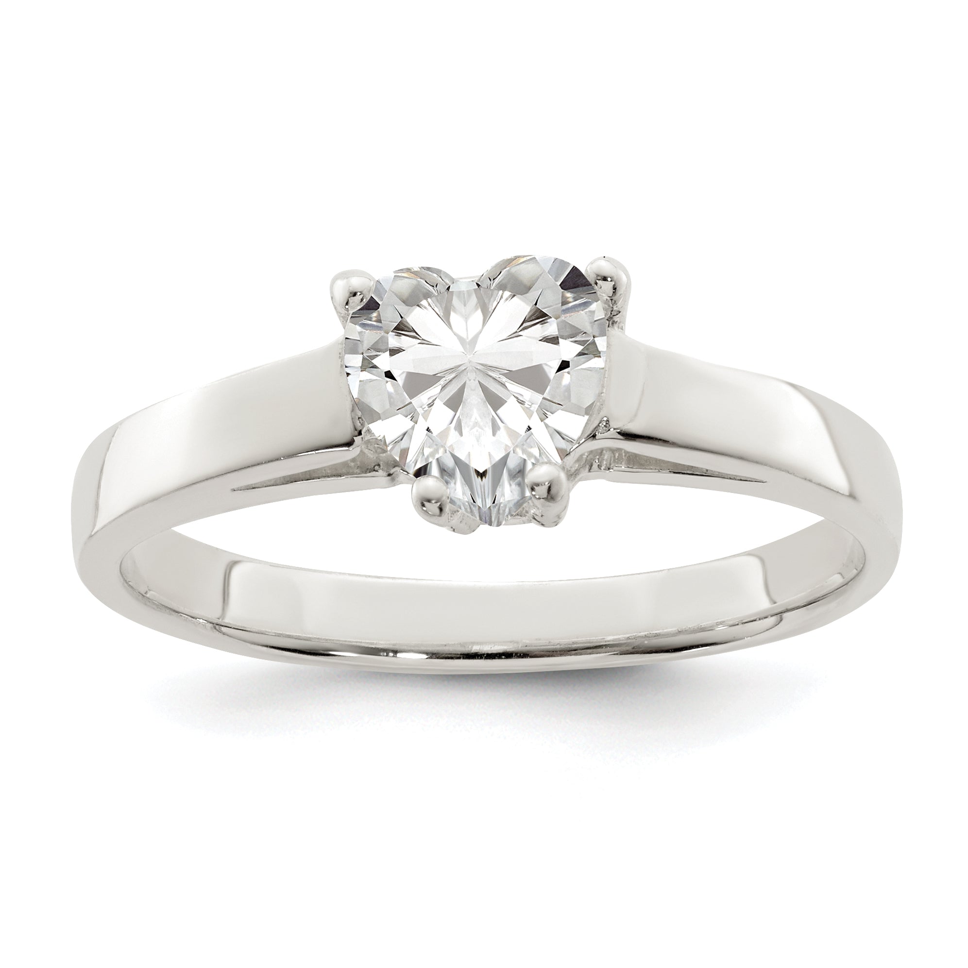 Sterling Silver Solitaire Heart Cz Ring