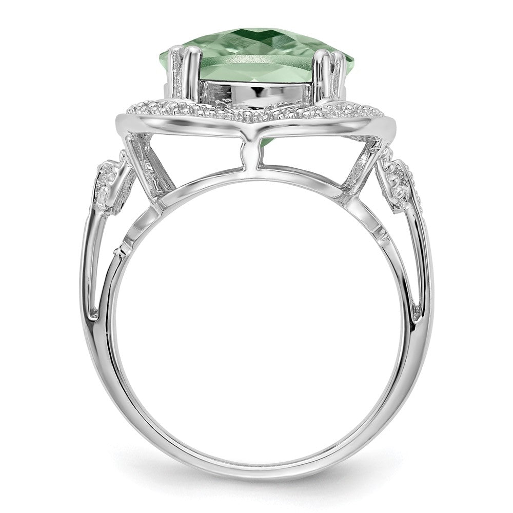 Sterling Silver Rhodium Checker Cut Green Quartz Ring (Size 7 Only)