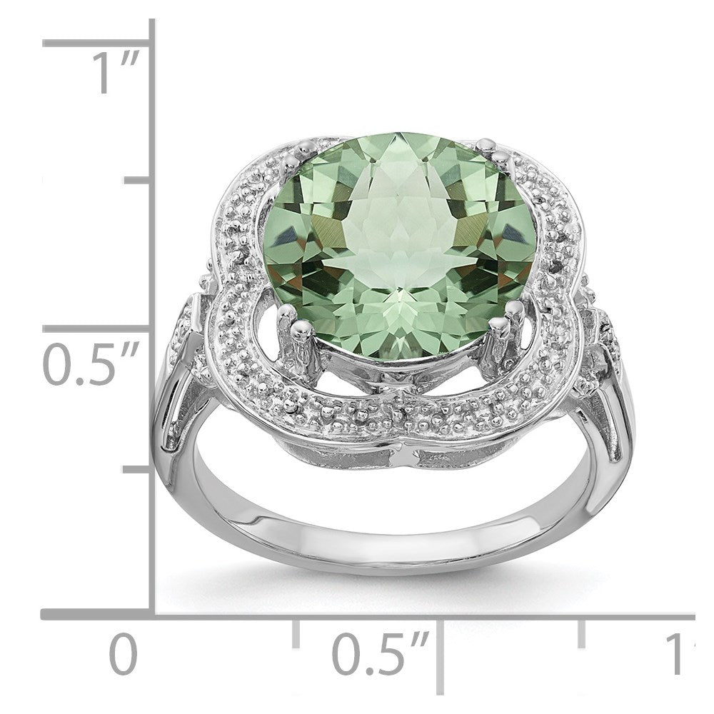 Sterling Silver Rhodium Checker Cut Green Quartz Ring (Size 7 Only)