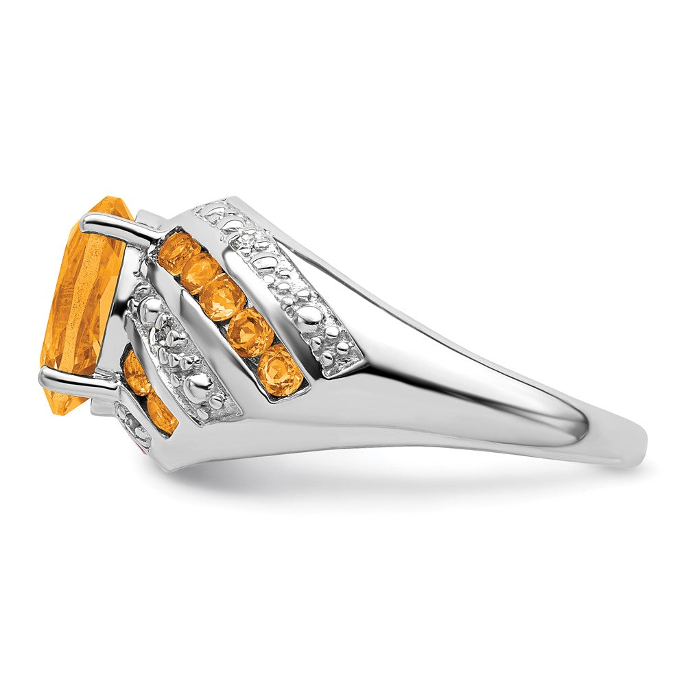 Sterling Silver Rhodium Plated Citrine & Diamond Ring (Size 5 Only)