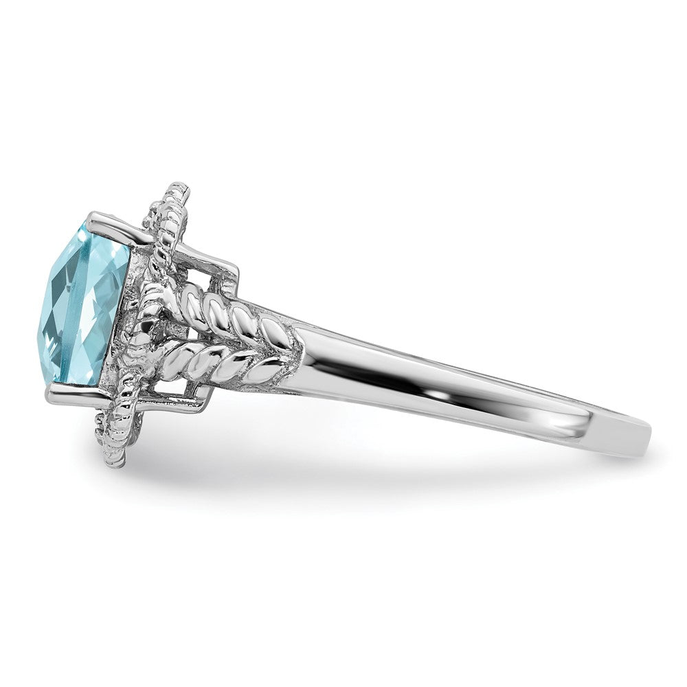Sterling Silver Rhodium Checker Cut Sky Blue Topaz & Diamond Ring
