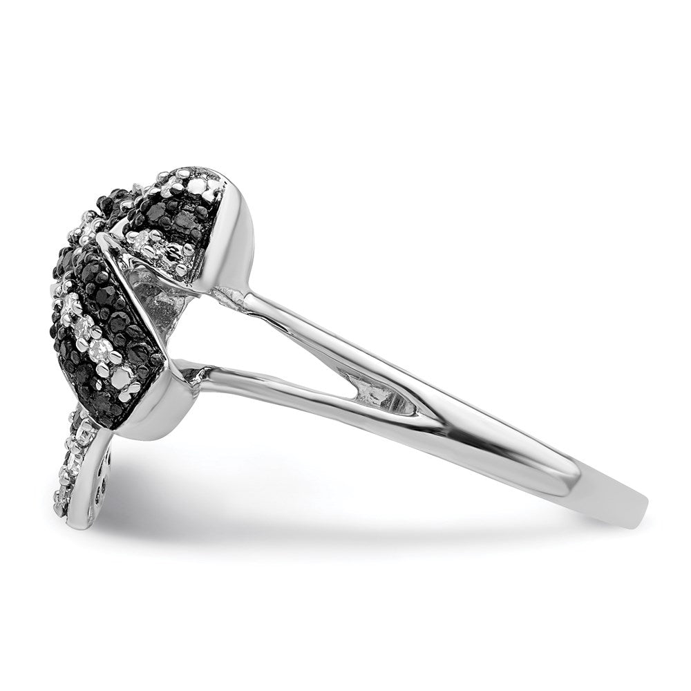 Sterling Silver White Night Rhodium Plated Black And Diamond Bow Ring
