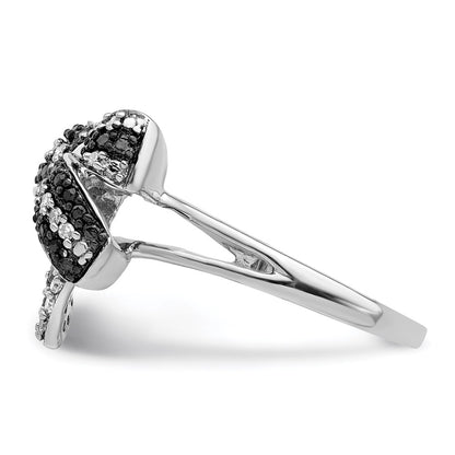Sterling Silver White Night Rhodium Plated Black And Diamond Bow Ring