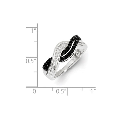 Sterling Silver Black And White Diamond Ring