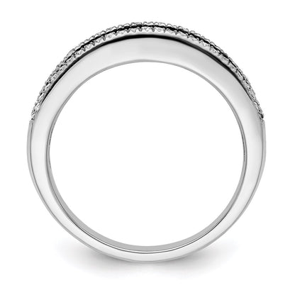 Sterling Silver White Night Rhodium Plated Black And Diamond Band