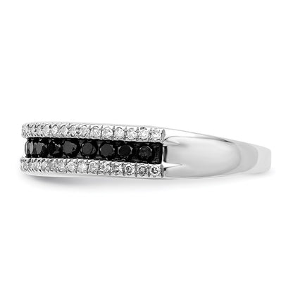 Sterling Silver White Night Rhodium Plated Black And Diamond Band