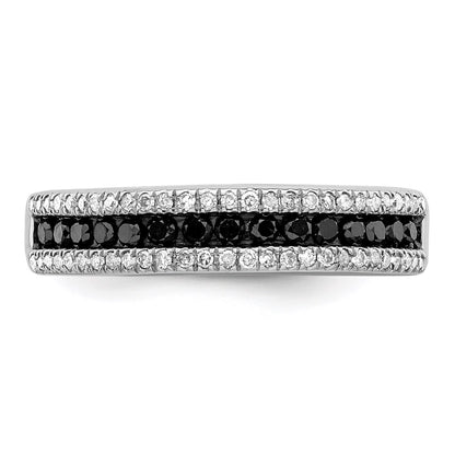 Sterling Silver White Night Rhodium Plated Black And Diamond Band