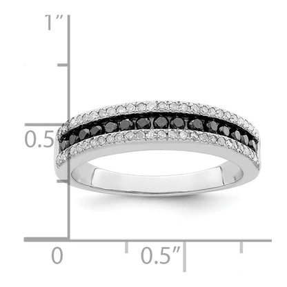 Sterling Silver White Night Rhodium Plated Black And Diamond Band