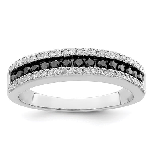Sterling Silver White Night Rhodium Plated Black And Diamond Band