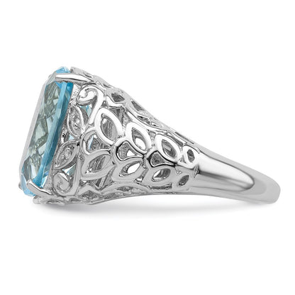 Sterling Silver Rhodium Sky Blue Topaz & Diamond Ring (Size 7 Only)